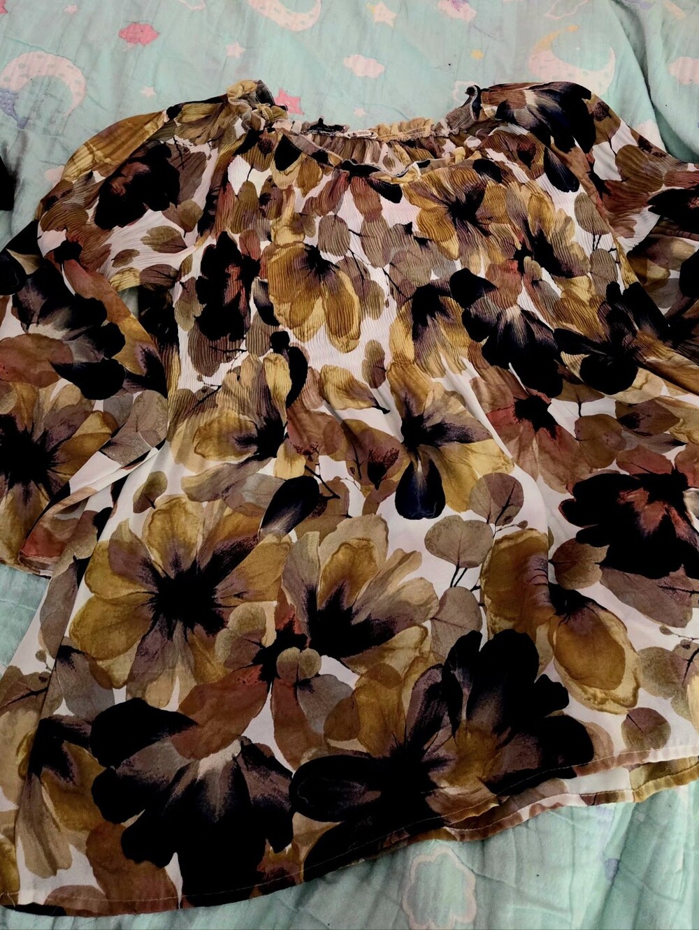 Floral A-Line Women's Blouse  in Brown and Black